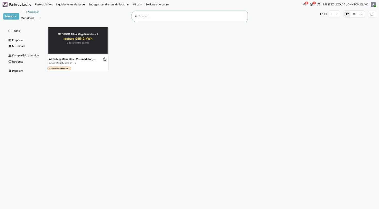 App Documentos, carpeta Medidores dentro de Arriendos con el archivo del medidor de Altos MegaMuebles - 2.