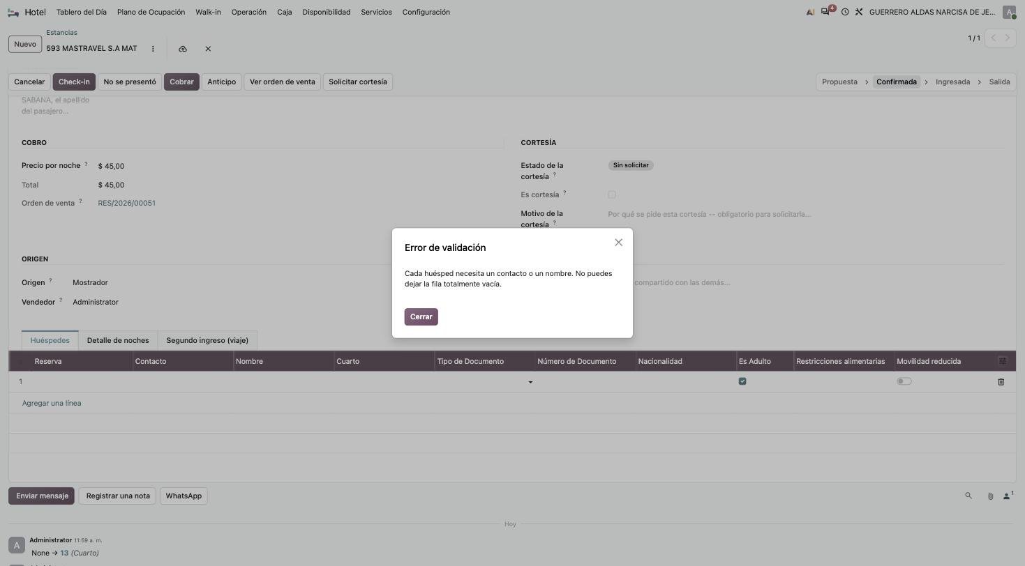 Error de validación: cada huésped necesita un contacto o un nombre, no puedes dejar la fila totalmente vacía