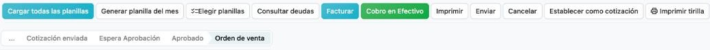 Orden en estado Orden de venta con los botones Facturar y Cobro en Efectivo en la barra superior